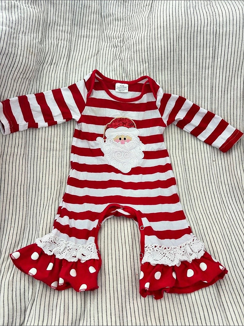 Santa Striped Footie in Red & White Size 3-6M